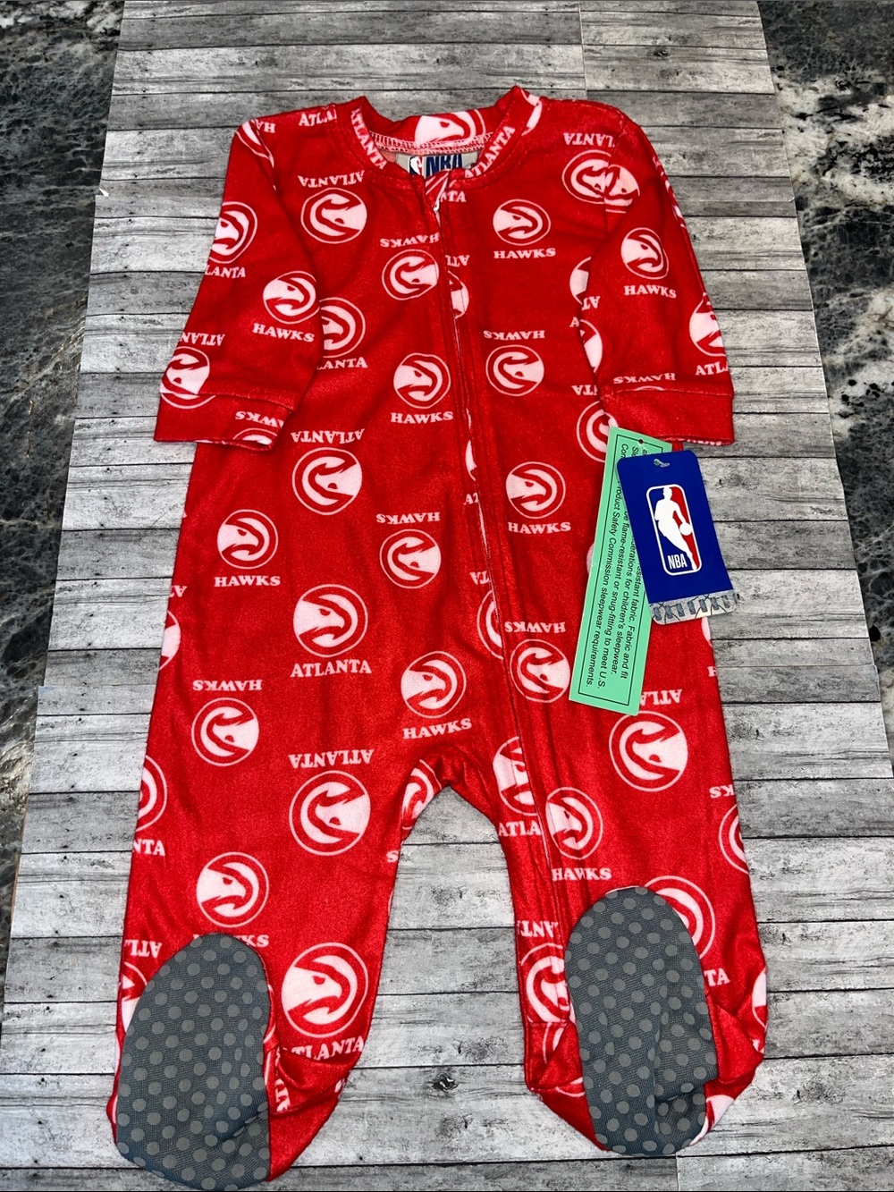 NBA Atlanta Hawks Red Baby Fleece Footed One-Piece